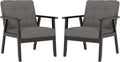 Modern Accent Chair with Arm Rest Set of 2, Upholstered Linen Fabric Leisure Chair Comfy Side Chair with Backrest Button and Wooden Frame for Living Room Bedroom Reading(Gray)