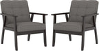 Modern Accent Chair with Arm Rest Set of 2, Upholstered Linen Fabric Leisure Chair Comfy Side Chair with Backrest Button and Wooden Frame for Living Room Bedroom Reading(Gray)