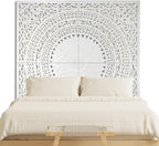 Wood Headboard Rustic | Carved Full Headboard Only | Wooden Headboard Full Size Bed | Wall Mount Headboard King or Queen | Full Bed Headboard Panels (Seruni White, California King)