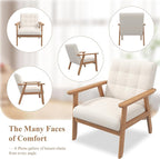 Westice Accent Chair Set of 2, Mid-Century Modern Living Room Chairs with Solid Wood Frame & Soft Thicken Cushion, Upholstered Arm Reading Chair for Bedroom, Balcony, Beige Linen Fabric & Natural Legs