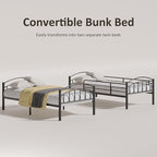 Alohappy Bunk Beds Frame Twin Over Twin, Convertible Into 2 Individual Metal, Removable Ladder & Safety Guard Rail (Black)