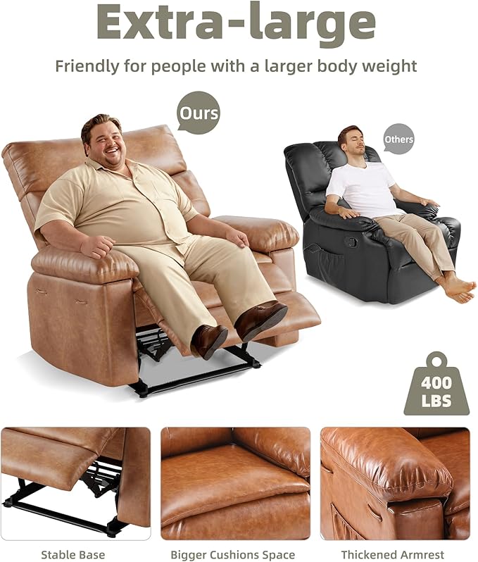GarveeHome Recliner Chairs, Classic Manual Leather Recliner, Home Theater Seating with Lumbar & Arms Support for Living Room, Bedroom and Nursery - Coffee (Coffee, Standard)