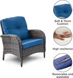 HUMMUH 3 Pieces Patio Furniture Set Outdoor Wicker Bistro Rattan Chairs with Glass Top Side Table and Thickened Cushions for Porch Deck Backyard Poolside