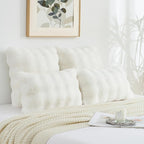 FUTEI Cream White Decorative Throw Pillow Covers 12x20 Inch Set of 2,Soft Fuzzy Faux Rabbit Fur Pillow Case with Raised Texture,Neutral Boho Home Decor for Couch Bed Living Room