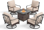 Patio Furniture Set with 32" Fire Pit Table, Patio Conversation Sets 4 Swivel Chairs with Thick Cushion and 50000 BTU Fire Pit Table (5 Pieces,Beige)
