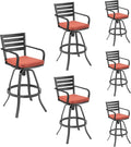 Pellebant Outdoor Swivel Barstools Set of 6, Aluminum 29.5" Bar Height Stool Chairs with Back & Footrest,Rust-Proof Tall Patio Bar Stools for Deck Lawn Garden, Red