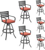 Pellebant Outdoor Swivel Barstools Set of 6, Aluminum 29.5" Bar Height Stool Chairs with Back & Footrest,Rust-Proof Tall Patio Bar Stools for Deck Lawn Garden, Red
