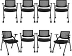 Conference Room Chairs with Wheels and Paddle, Ergonomic Mesh Back and Arms for Meeting, Conference, Reception, Training Room & Home Office Desk Folding Chairs 8 Pack