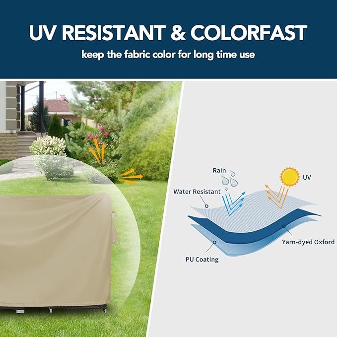 Easy-Going Rectangle Patio Furniture Cover Waterproof Outdoor Dining Table and Chair Cover Anti-UV Outside Sectional Sofa Set Covers (126"L x 63"W x 28"H, Camel)