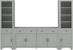 Crosley Furniture Tara 3-Piece Modern Farmhouse Sideboard Buffet Cabinet and Bookcase Set with Storage, Distressed Gray