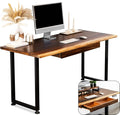 Solid Walnut Wood Computer Desk with Drawer– Live Edge Wooden Home Office Desks with Sturdy Metal Legs – Handmade Real Wood Table for Work, Study, or Gaming - 60” x 27”