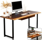 Solid Walnut Wood Computer Desk with Drawer– Live Edge Wooden Home Office Desks with Sturdy Metal Legs – Handmade Real Wood Table for Work, Study, or Gaming - 60” x 27”