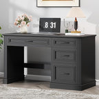 Farmhouse 47" Executive Desk, Computer Desk with Drawers and File Drawer, Workstation Computer Desk with Charging Station for Home Office, Study,Pure Black.