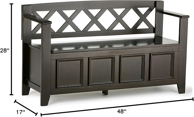 SIMPLIHOME Amherst Entryway Storage Bench - 48 inch Wide Solid Wood Hallway Seat in Hickory Brown, Transitional Bench for Entryway or Living Room with Lift-Up Lid and Spacious Storage