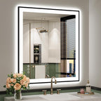 32x36 Inch LED Bathroom Mirror with Lights (Front Lit and Backlit) Black Framed Lighted Vanity Mirror for Bathroom Wall Dimmable Anti-Fog Memory Tempered Glass Horizontal/Vertical