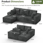 108” Cloud Sectional Couch, Modular Sectional Sofa with Deep Seat, Corduroy Boneless Couches with Chaise for Living Room Bedroom, No Assembly Required