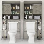 Over The Toilet Storage Cabinet, Farmhouse Storage Cabinet Over Toilet with Sliding Barn Door,Home Space-Saving Toilet Rack, for Bathroom, Restroom, Laundry, Grey