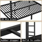 Bellemave Queen Over Queen Bunk Bed for Adults, Queen Size Bunk Beds Frame with 2 Side Ladder and Full Length Guardrail, Easy Assemble Bunkbeds, Noise Reduced, Mattress Not Included, Black