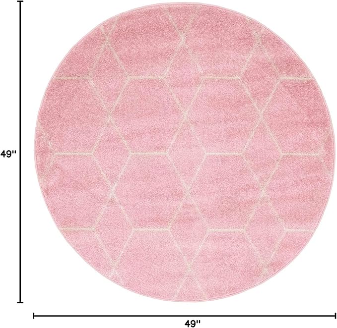 Unique Loom Trellis Frieze Collection Area Rug - Geometric (4' 1" Round, Light Pink/ Ivory)