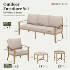 5-Piece Outdoor Patio Furniture Set, Steel Sectional Patio Conversation Sets, All-Weather Outdoor Furniture Sets with Waterproof Thick Cushions for Porch, Garden, Backyard, Deck-Beige