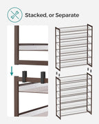 SONGMICS Shoe Rack, 12-Tier Shoe Organizer, Metal Rack for Garage, Set of 2, 6-Tier Stackable Shelf, with Adjustable Flat or Angled Shelves, Holds 48-60 Pairs, Bronze ULMR12A