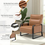Faux Leather Accent Chair with Flip Up Tray Table Soft Backrest Side Pocket for Living Room Office Bedroom Leather Accent Chair, Brown