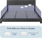Allewie King Size Bed Frame with Adjustable Headboard, Faux Leather Platform Bed with Wood Slats, Heavy Duty Mattress Foundation, No Box Spring Needed, Noise-Free, Easy Assembly, Black