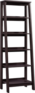 Sauder Ladder Bookshelf 5 Tier Trestle Ladder Shelf Wooden Bookcase, in Jamocha Wood