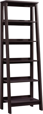 Sauder Ladder Bookshelf 5 Tier Trestle Ladder Shelf Wooden Bookcase, in Jamocha Wood