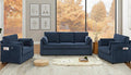 Living Room Sofa Set, Corduroy 3-Seat Couch with Set of 2 Accent Side Chairs, Soft Pillows and Side Pockets, Modern Living Room Furniture Sets for Apartment, Small Spaces, Navy Blue
