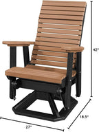 DutchCrafters Modern Horizontal Slat High Back Poly Adirondack Swivel Glider Outdoor Patio Chair (Black & Cedar)