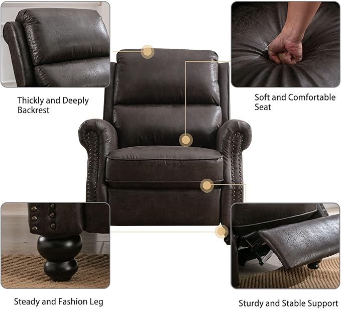 CANMOV Pushback Recliner Chair Set of 2, Faux Leather Armchair Push Back Recliner with Rivet Decoration Single Sofa Accent Chair for Living Room, Dark Grey