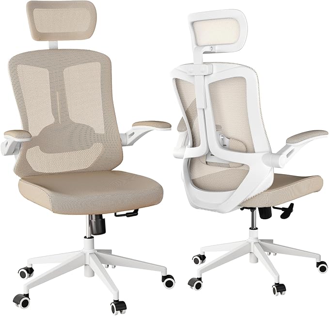 Office Chair,Ergonomic Comfy Home Desk Chair with 350LBS Capacity,High Back Gaming Chair with Wheels,Mesh Computer Chair,Lumbar Support, Adjustable Headrest,Flip-up Armrest