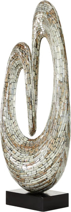 Deco 79 Mother of Pearl Shell Abstract Decorative Sculpture Swirl Home Decor Statue with Black Base, Accent Figurine 12" x 5" x 29", Gray