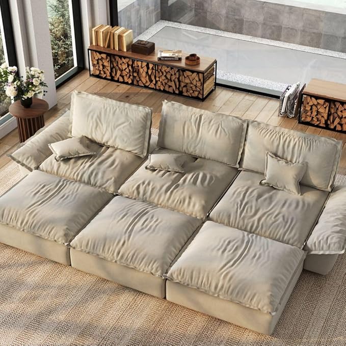 POVISON Oversized Modular Sectional Sailboat Sofa for Living Room with Adjustable Backrest Sectional Couches Large Deep Sofa Set 3 Seats Big with 3 Ottomans Comfy Cloud Couch for House Office