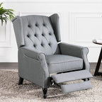 Pushback Recliner Chair, Modern Accent Arm Chair, Fabric Wingback Chair for Living Room Bedroom, Grey