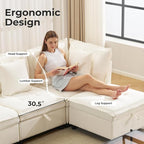 133" Modular Sectional Sofa, Comfy Cloud Couch Sectional Sofa with Large Storage, Chenille Sofa Sleeper Deep Seat Sofa with Throw Pillows for Living Room, U Shaped Sofa, White