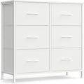 SONGMICS Dresser for Bedroom, Chest of Drawers, TV Stand, Steel, MDF, 6 Non-Woven Fabric Drawers, Storage Organizer Unit, Closet, Entryway, Cloud White and Snow White ULGS123W01S