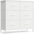 SONGMICS Dresser for Bedroom, Chest of Drawers, TV Stand, Steel, MDF, 6 Non-Woven Fabric Drawers, Storage Organizer Unit, Closet, Entryway, Cloud White and Snow White ULGS123W01S