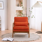 Karl home Accent Chair Mid-Century Modern Chair with Pillow Linen Fabric Upholstered Lounge Arm Chair with Solid Wood Frame & Soft Cushion for Living Room, Bedroom, Balcony, Burnt Orange