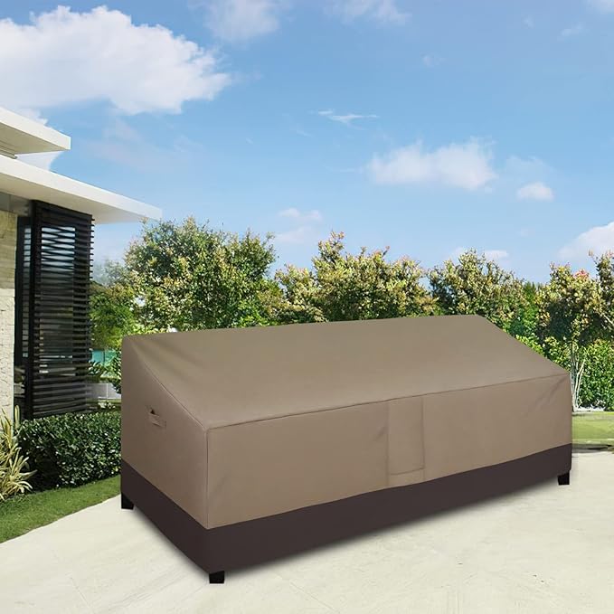 Easy-Going Waterproof Outdoor Couch Cover, Heavy Duty 4-Seater Patio Sofa Cover, Winchdproof Outdoor Furniture Cover with Air Vent （104Wx32.5Dx33H inch,Camel/Dark Brown