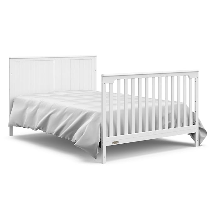 Graco Hadley 5-in-1 Convertible Crib & Changer (White) – GREENGUARD Gold Certified, Fits Standard Crib Mattress, Converts to Toddler Bed and Full Bed, 4 Adjustable Mattress Heights