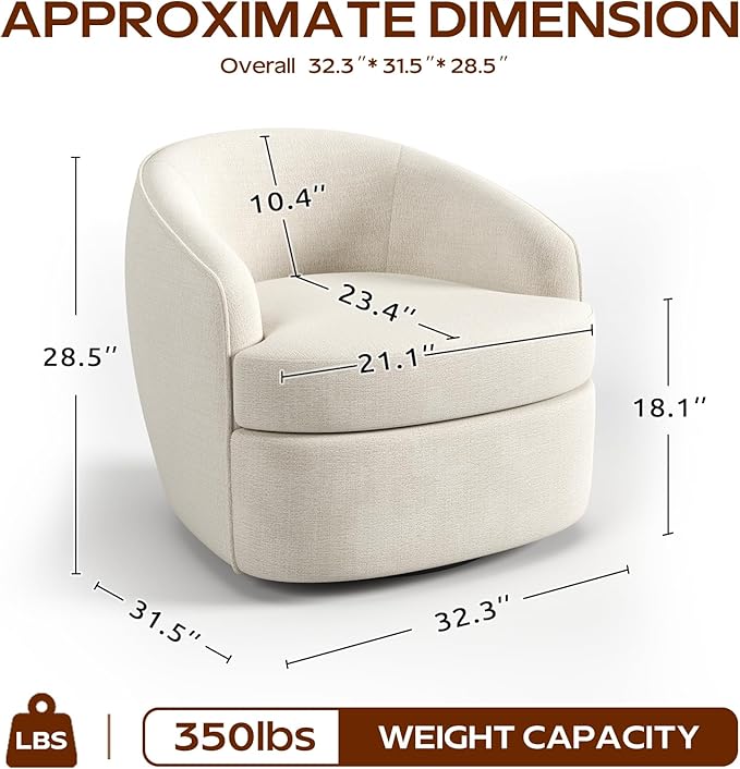 Leyu&Hafort Modern Beige Swivel Accent Chair with Removable Foam Seat Cushion, Linen Upholstered Comfty Sofa for Living Room and Bedroom Reading, FSC Certified Solid Wood Base. (Beige)