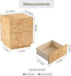 Modern 2 Drawer Nightstand Set of 2 with Elegant Burl Finish, Wood Bedside Table with Storage, Stylish Accent Side Table for Bedroom, Home Décor and Small Space Furniture