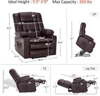 MCombo Dual Motor Power Lift Recliner Chair for Elderly, Lay Flat Lift Chair with Heat and Massage, Cup Holders, USB Ports, Faux Leather 7890 (Dark Brown, Medium)