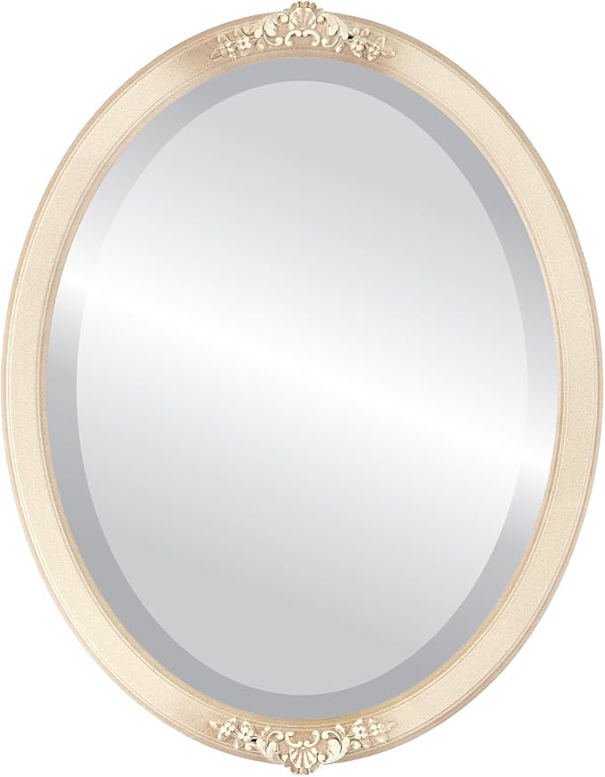 OVALCREST Oval Beveled Wall Mirror for Home Decor - Athena Style - Taupe - 21" x 17" Outside Dimensions