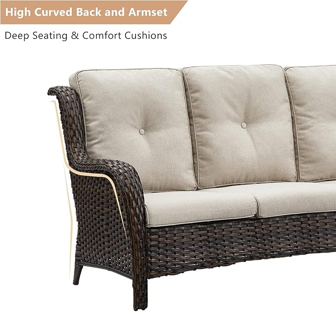 HUMMUH Outdoor Furniture Set 6 Pieces Patio Furniture Wicker Outdoor Sectional Sofa with Swivel Rocker Chairs,Side Table,Outdoor Ottomans for Patio