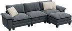 PHI VILLA Cloud Modular Couch Sets, 123.6" Sectional Sofa with L-Shaped Chaise, 4-Seater Upholstered Couches with Movable Ottoman for Living Room, Chenille Fabric, Dark Cyan