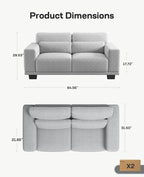 Marsail Modern 65 Inch Linen Fabric Sofa, 2-Seater Couch with Wide Armrests, Deep Cushions & Removable Washable Covers, Comfortable Living Room Furniture, Grey