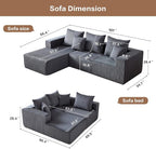 101" Sectional Couches for Living Room,Boneless Cloud Couch,L-Shaped Sofa with Oversized Deep Seat,Comfy Couch for Bedroom,Compressed Sofa in a Box,No Assembly Required,Grey